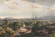 Mexico, visto desde el Arsobisbado de Tacubaya. Mexico City seen from Tacubaya. Hand-colored lithograph highlighted with gum arabic